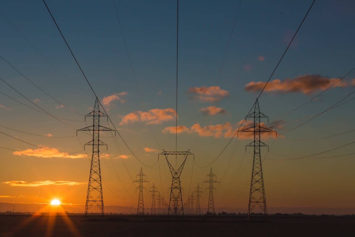 Electrical transmission infrastructure at sunset